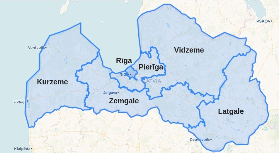 Latvia Region map, ENTERLATVIA